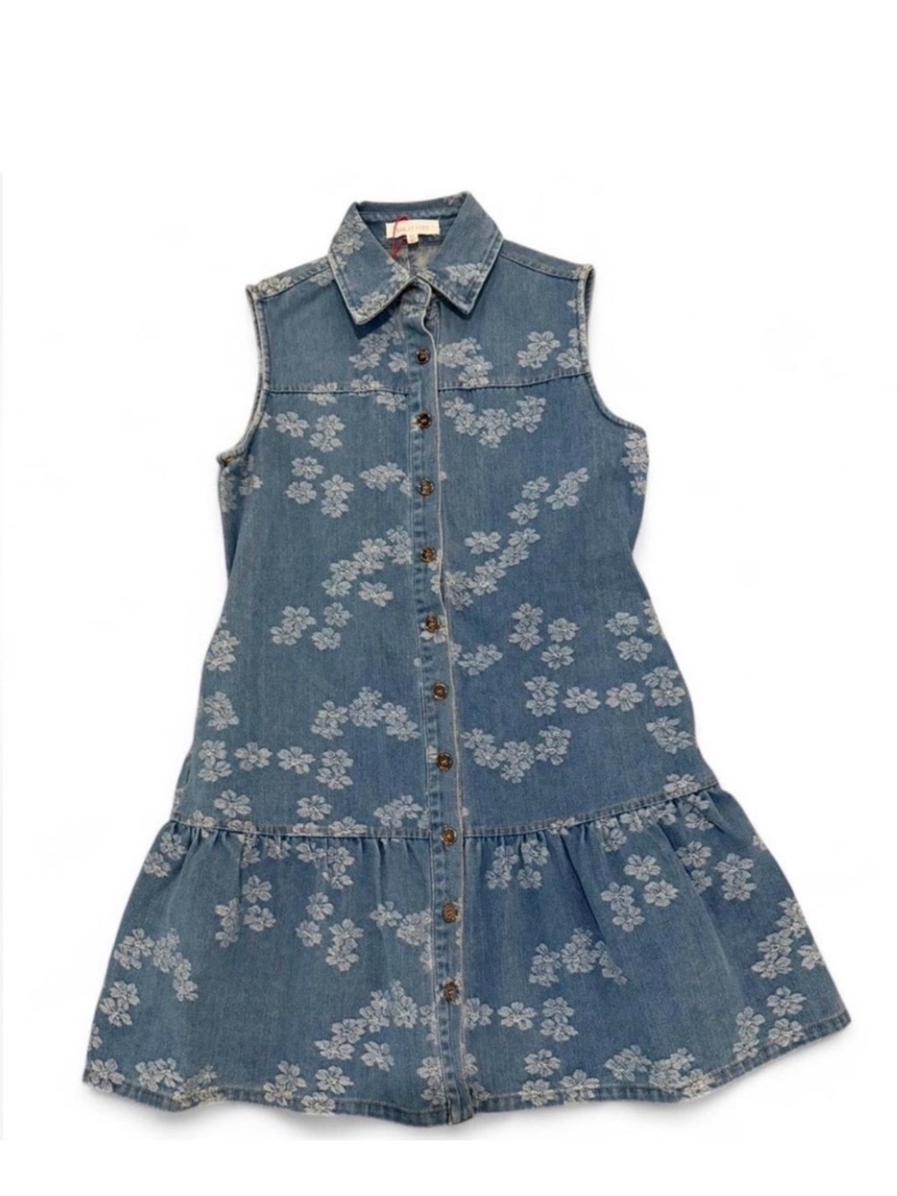 Solitaire Blue Denim Floral Mini Dress Medium | Sleeveless